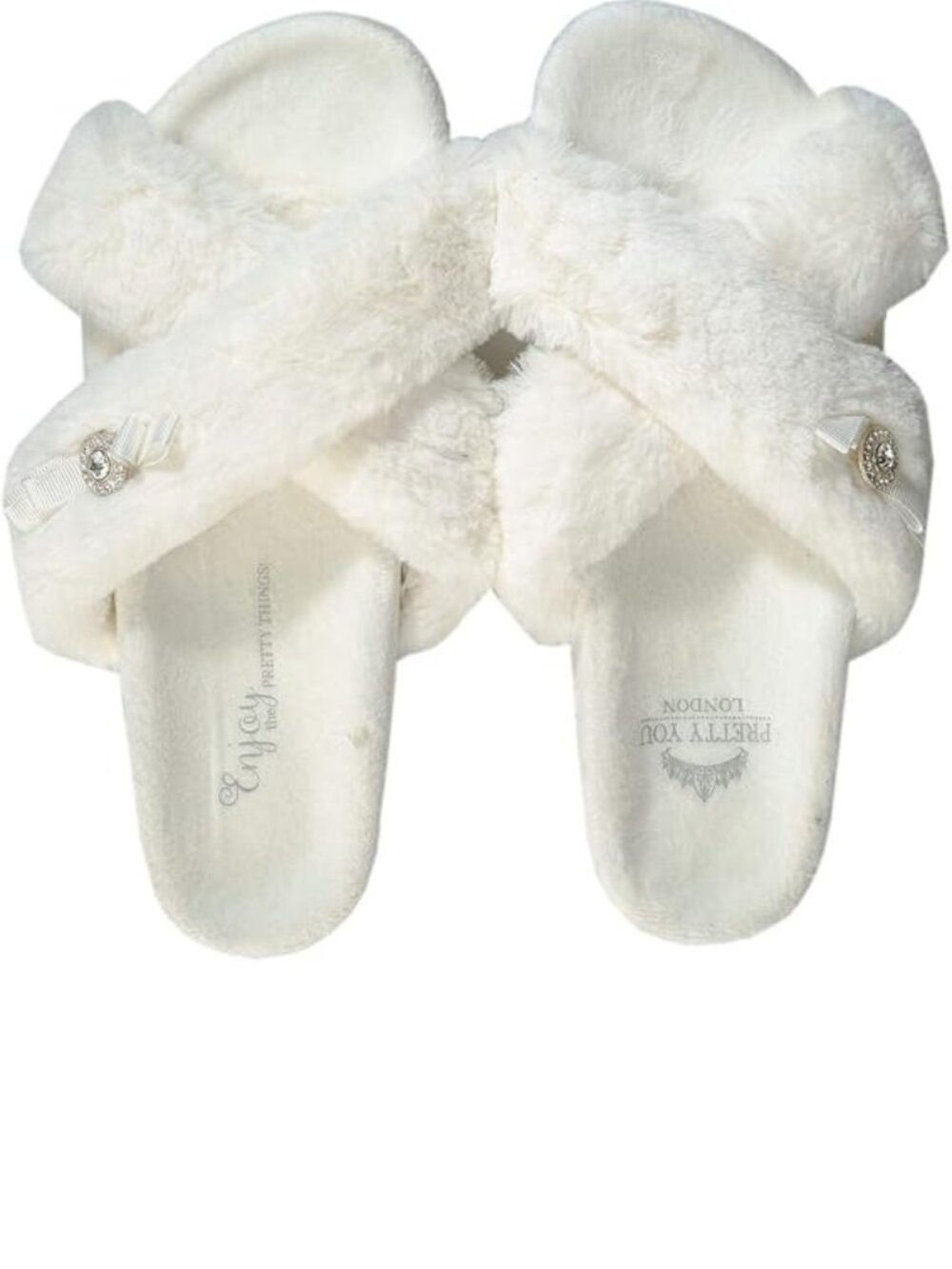 Pretty You London Tate Faux-Fur Slippers, White, Medium